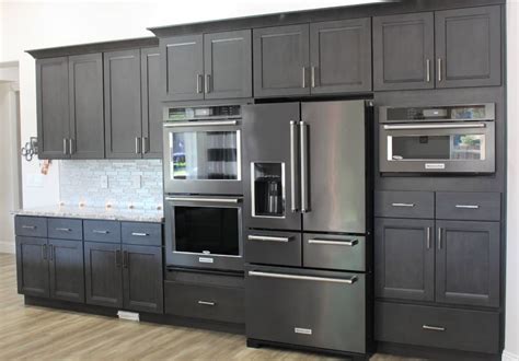 light gray cabinets with black stainless steel appliances|black stainless steel kitchen cabinets.